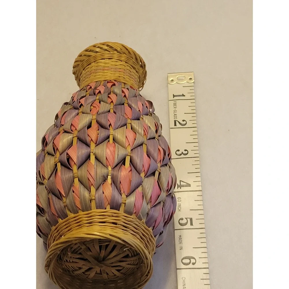 Vtg Avon Bud Vase Pastel Basket Collection Boho Farmhouse Pink Purple Tan 6in
